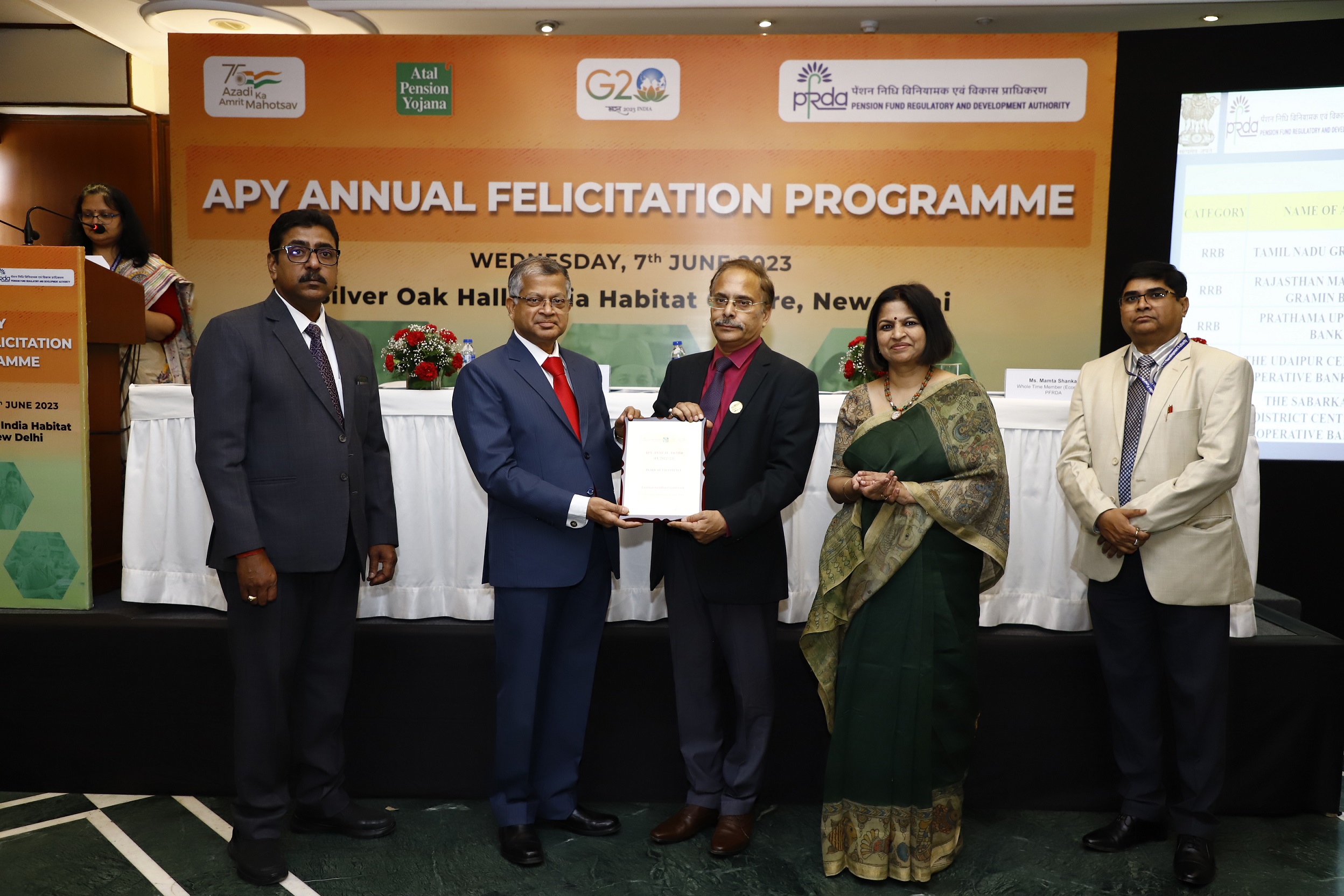 Award of Excellence from PFRDA at APY Annual Award for FY 2022-23